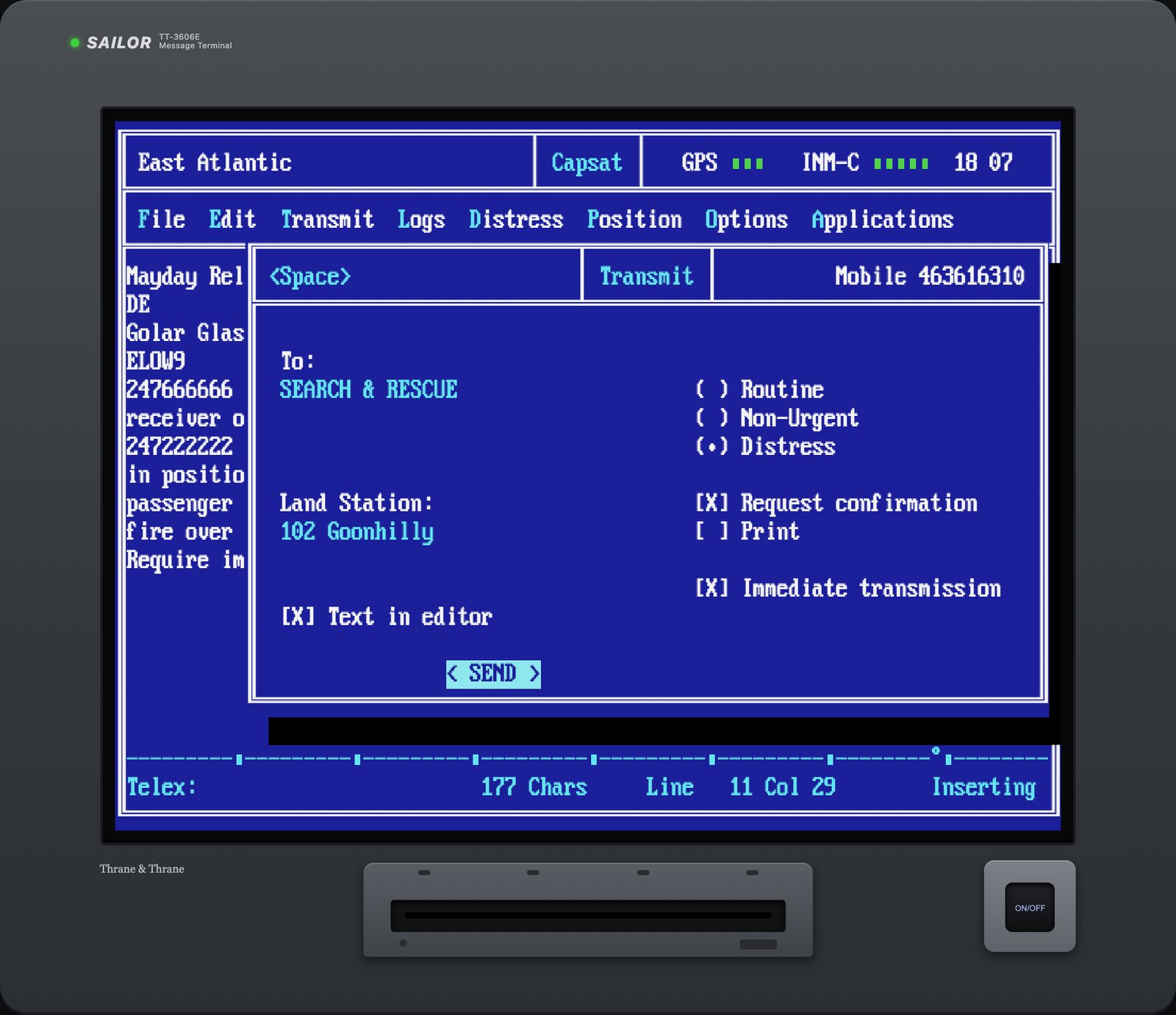 Simulator screenshot SAILOR TT-3606E Capsat